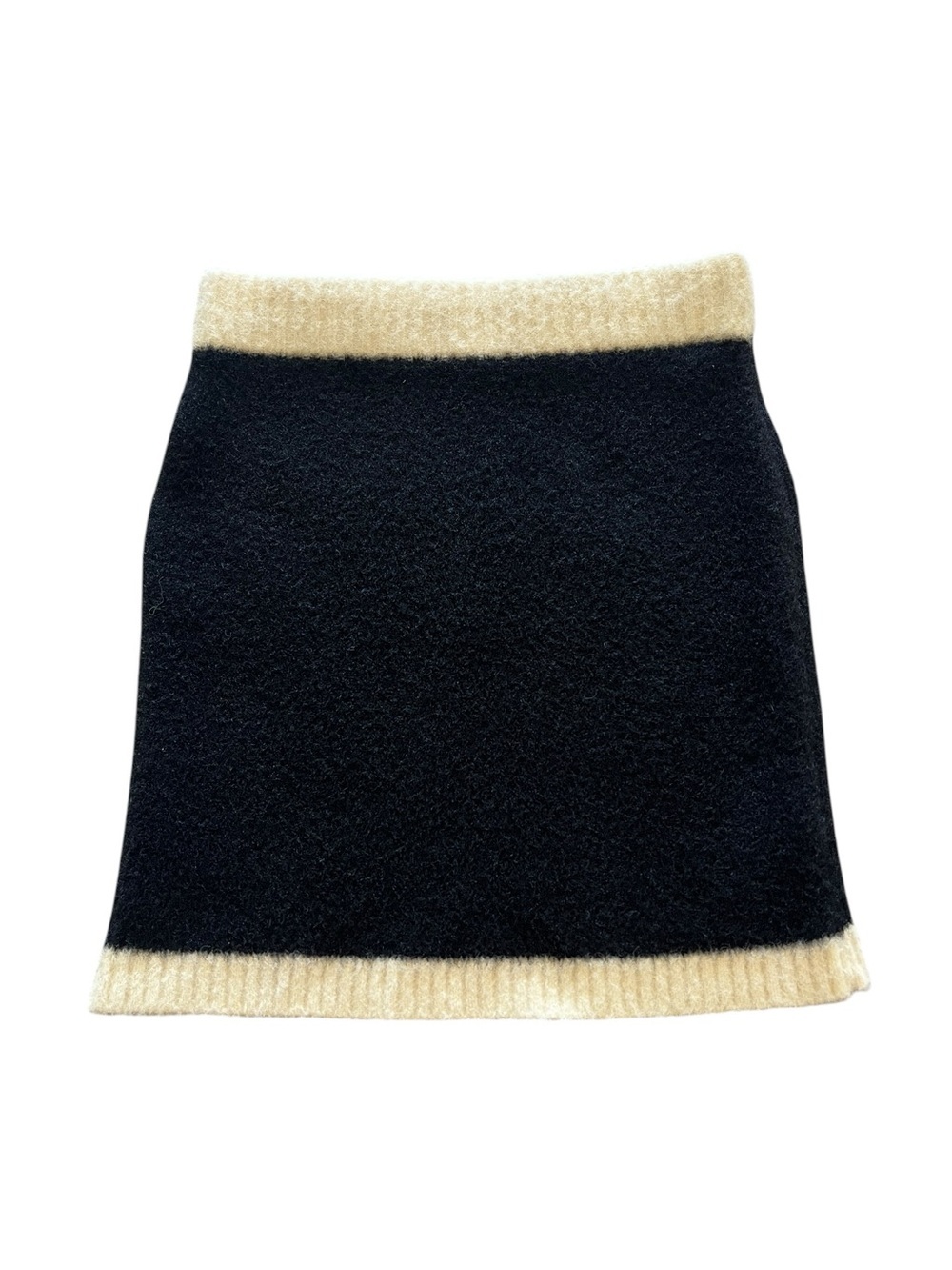 OAK + FORT Black Girlhoodcore Feminine Mini Skirt with Cream Waist & Hem- XS